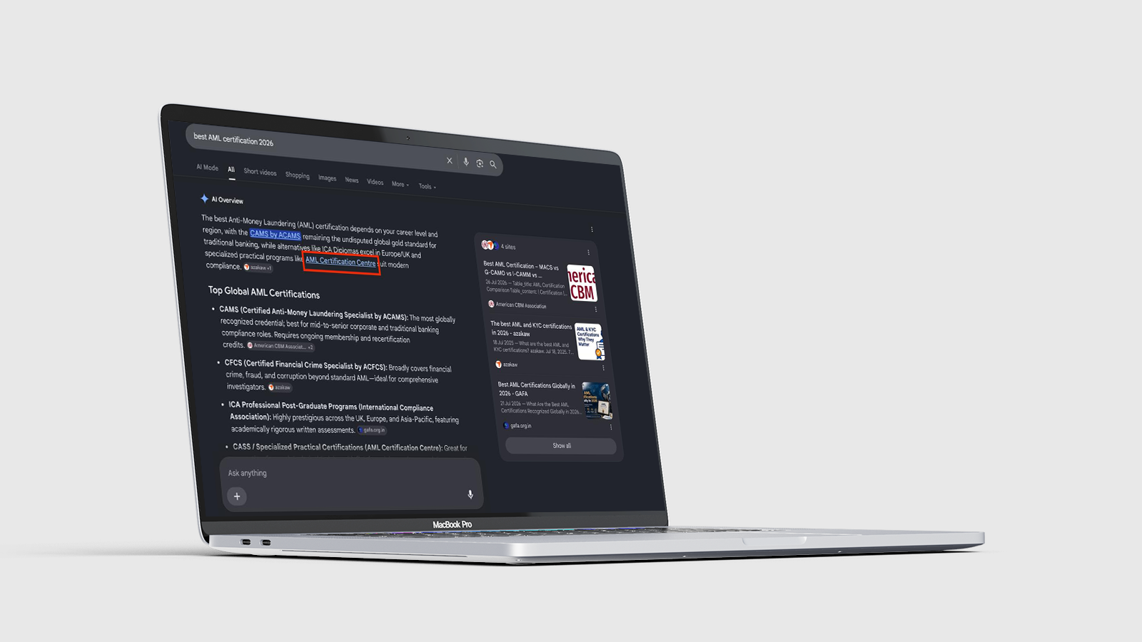 Case study amlcertification.com: a top Google AI Overview source in AML
