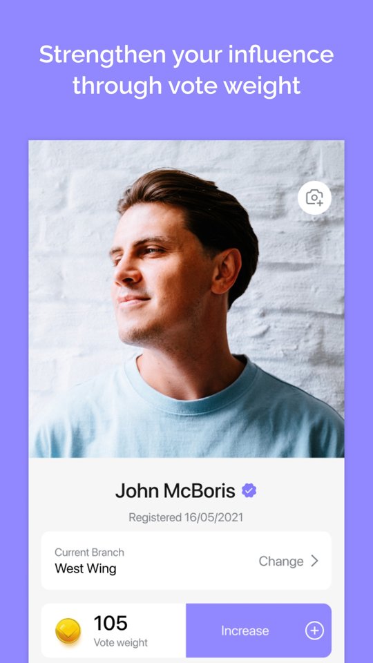 Member profile with vote weight 105 and the current branch
